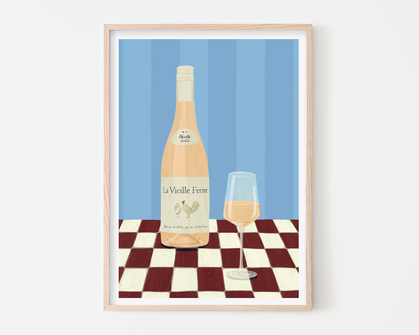 Chicken Wine (Blue/Red) Art Print