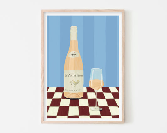 Chicken Wine (Blue/Red) Art Print